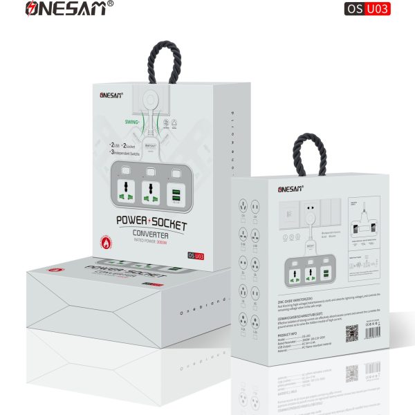 Onesam Power socket 2USB + 2 Electric -3000W (OS-U03)