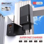 Onesam Home charger USB +PD QC20W + PD 30W Max 50W (OS-C09)