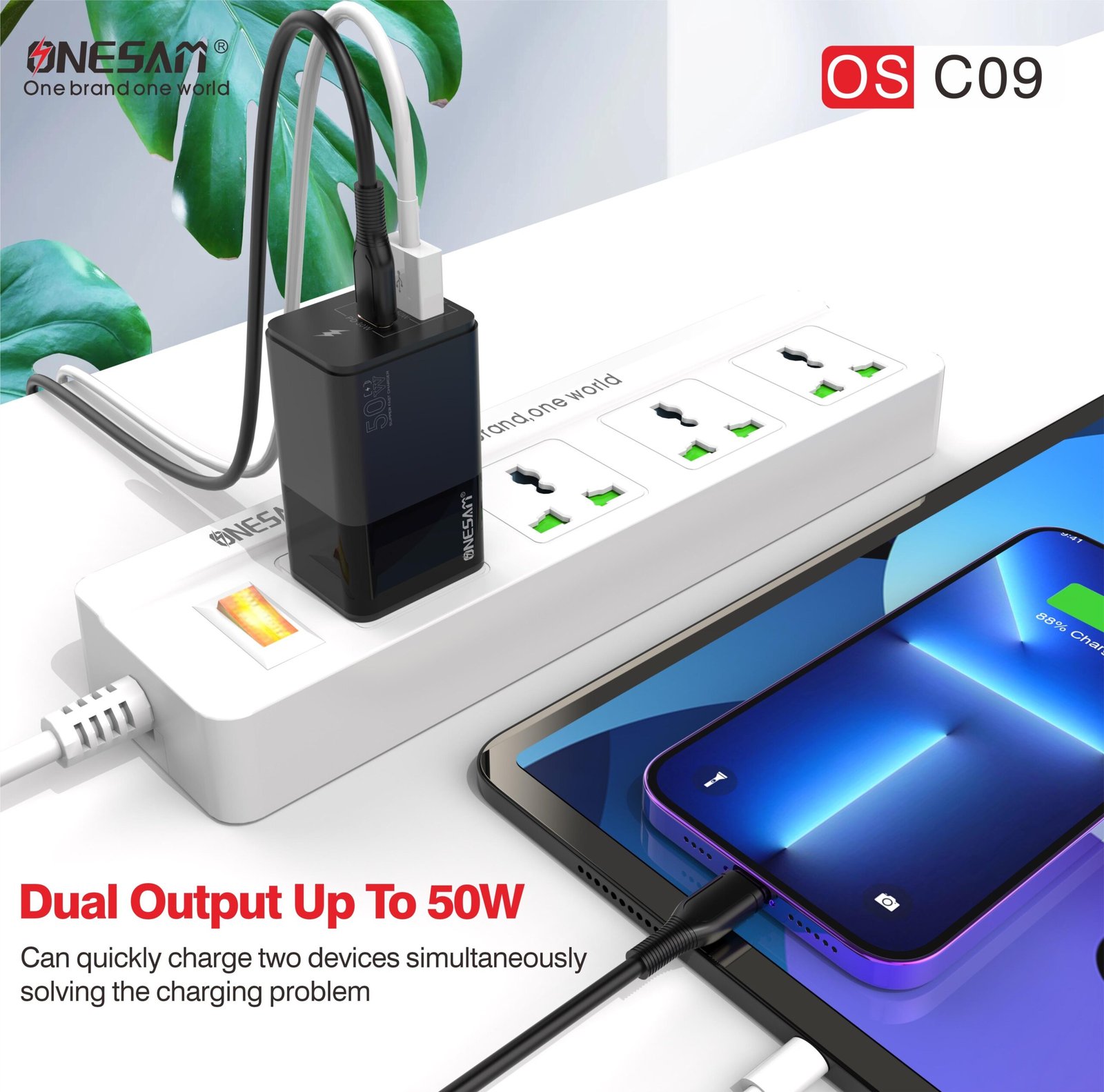 C09-6-scaled-1.jpg Onesam Home charger USB +PD QC20W + PD 30W Max 50W (OS-C09) - Image 6