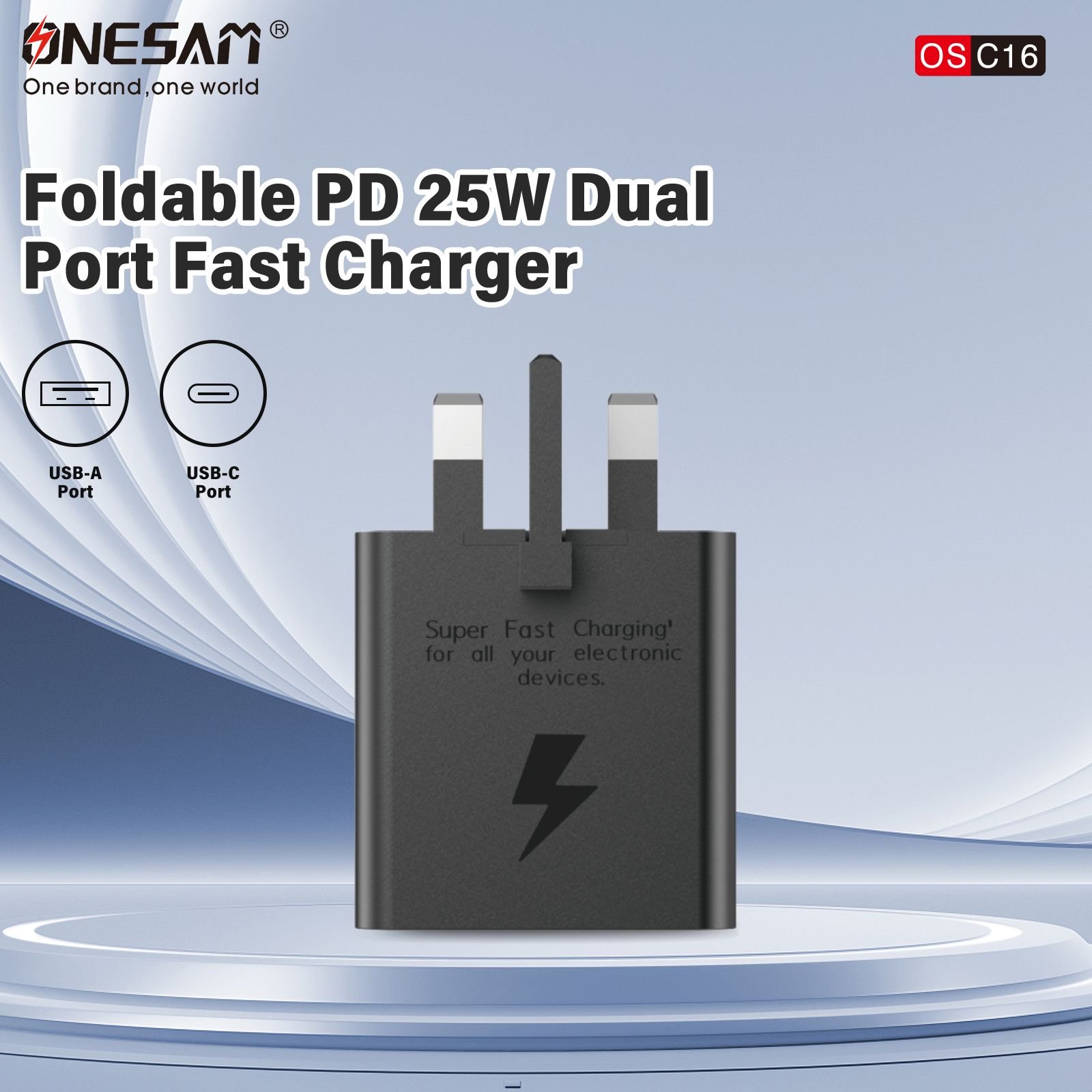 C16-4.jpg Onesam Super fast charger 25W PD (USB C + USB) (OS-CY16) - Image 4