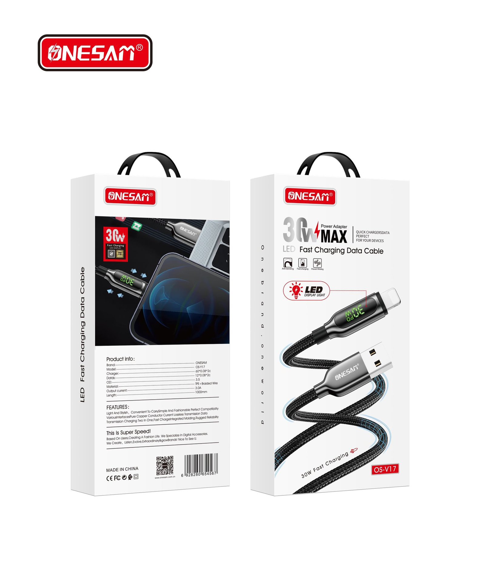 OSV17-1.jpeg Onesam 30W Super fast charger Lightening Cable (OS-V17) - Image 2