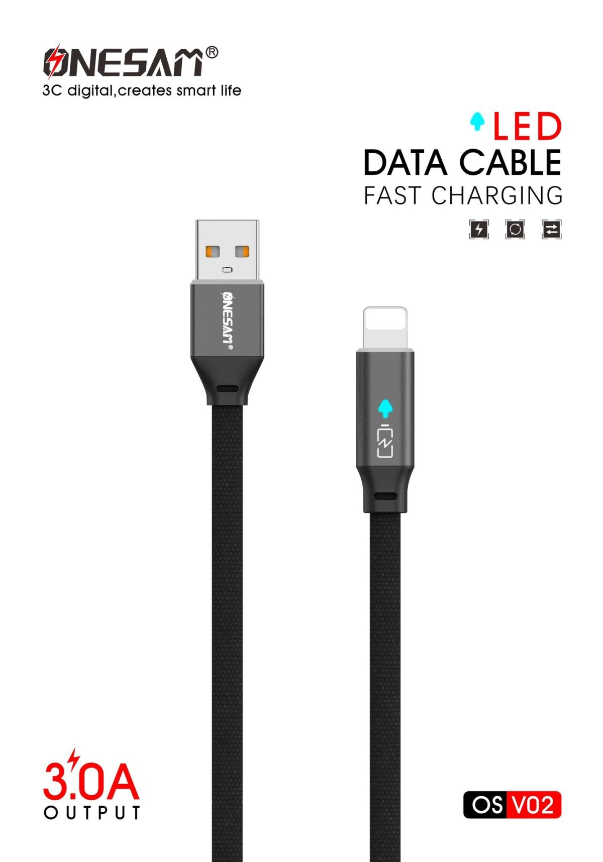 LED Data cable Lightening Cable (OS-V02) - Image 2