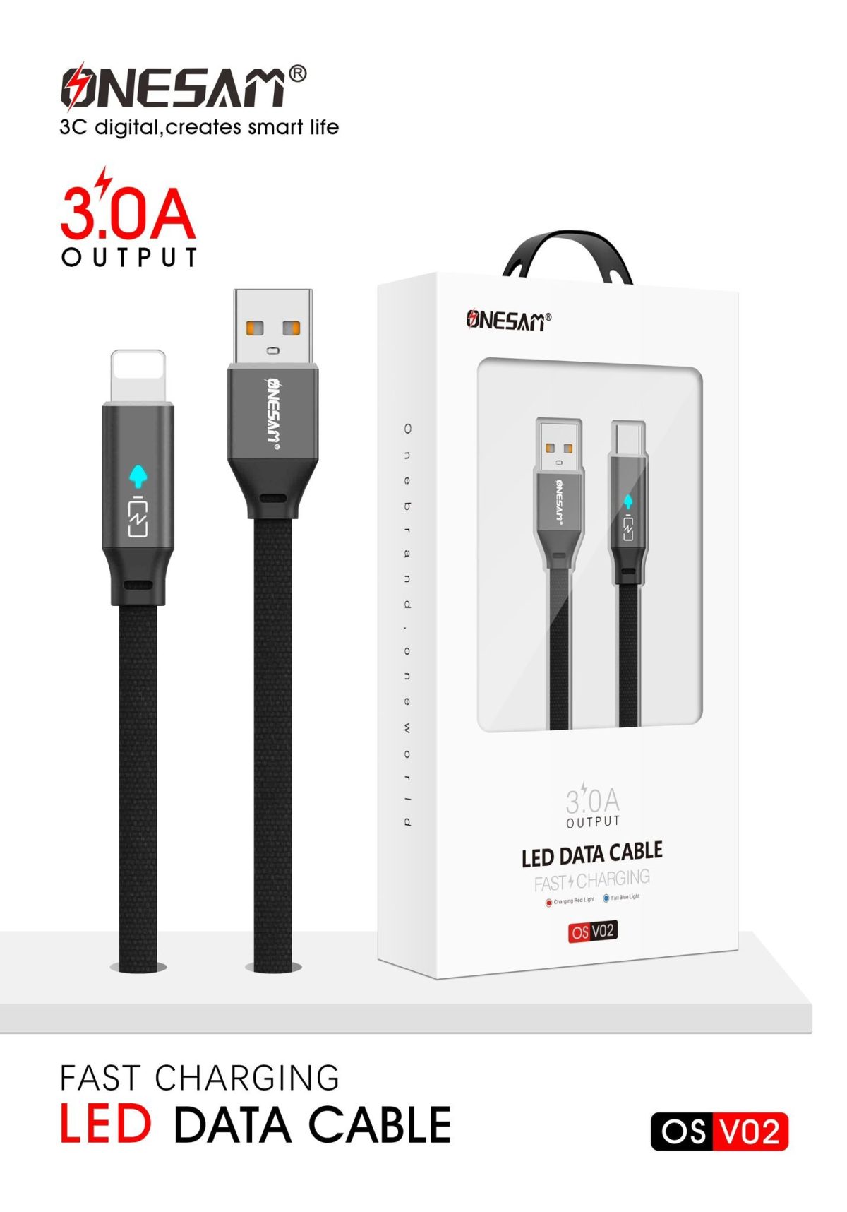 LED Data cable Lightening Cable (OS-V02) - Image 1