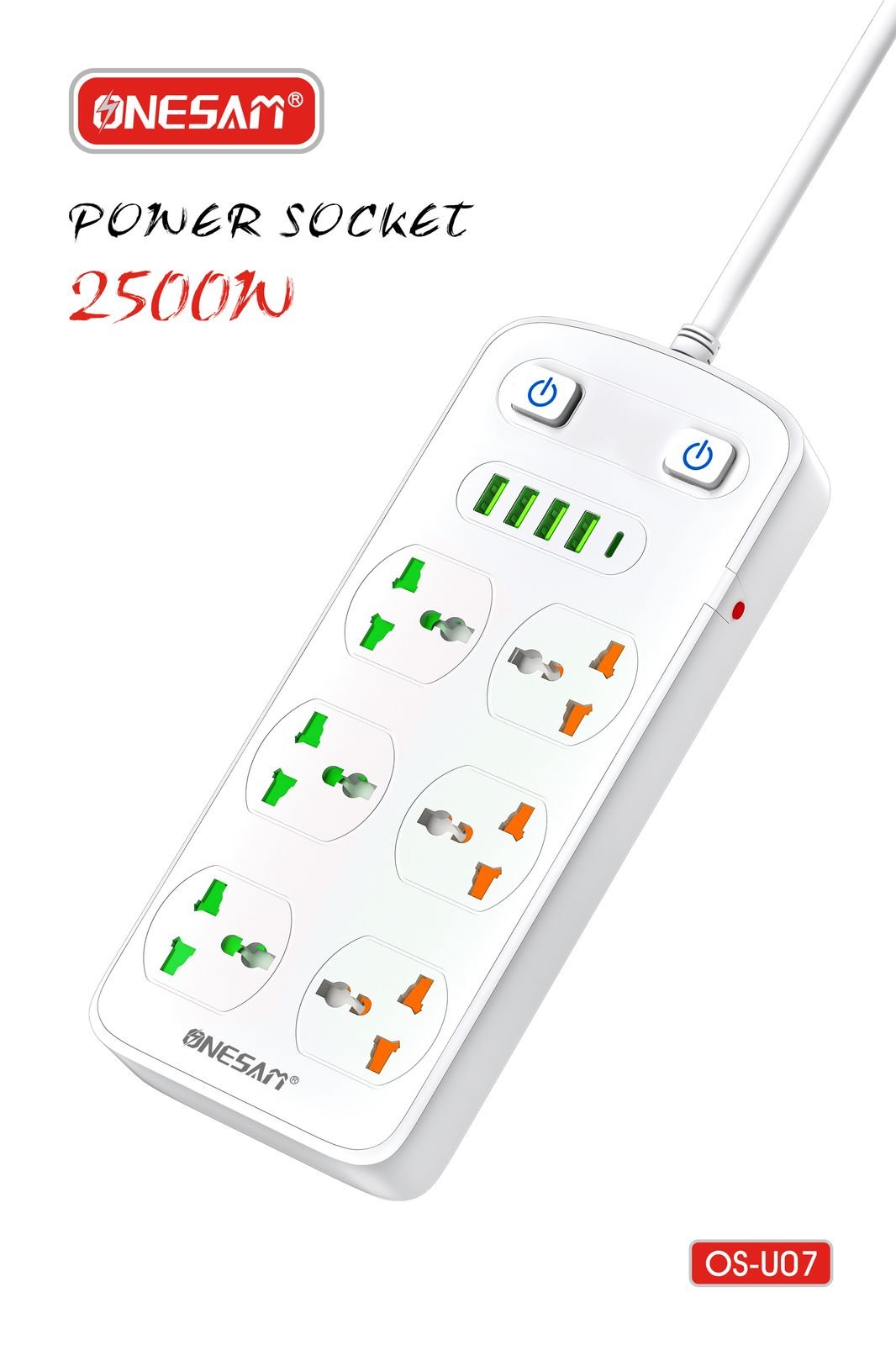 U07-1.jpg Onesam Extension board 6 sockets 4 USB and type c (OS-U07) - Image 3