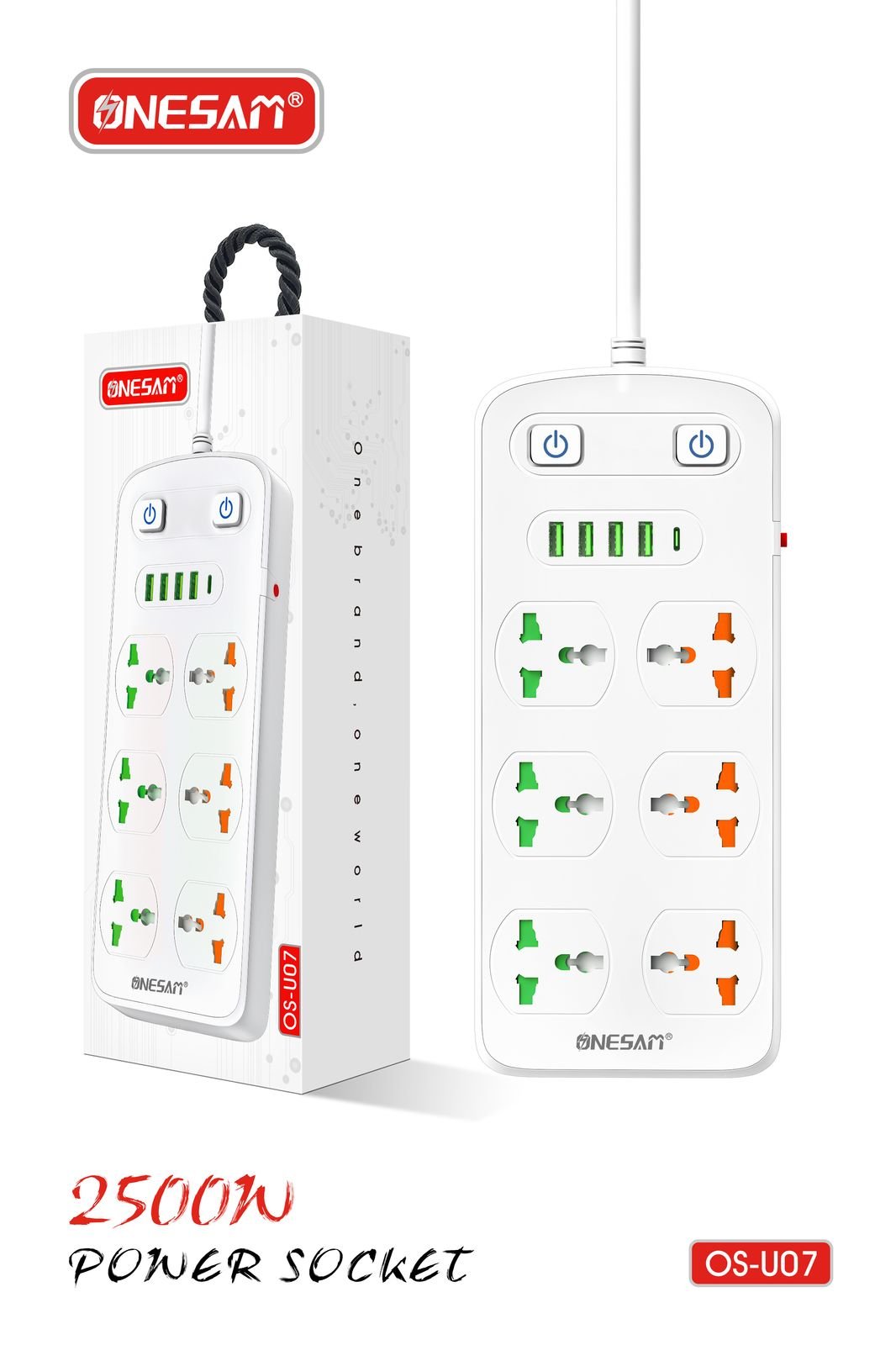 U07-3.jpg Onesam Extension board 6 sockets 4 USB and type c (OS-U07) - Image 1